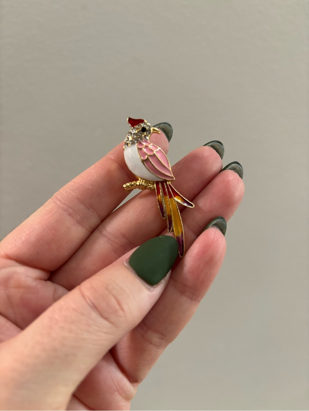 Vintage Inspired Gold Tone Tropical Parrot Brooch with Gemstones
